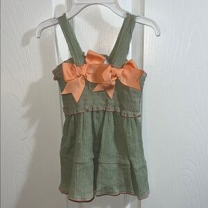 Green Sundress with Peach Ribbon Bows